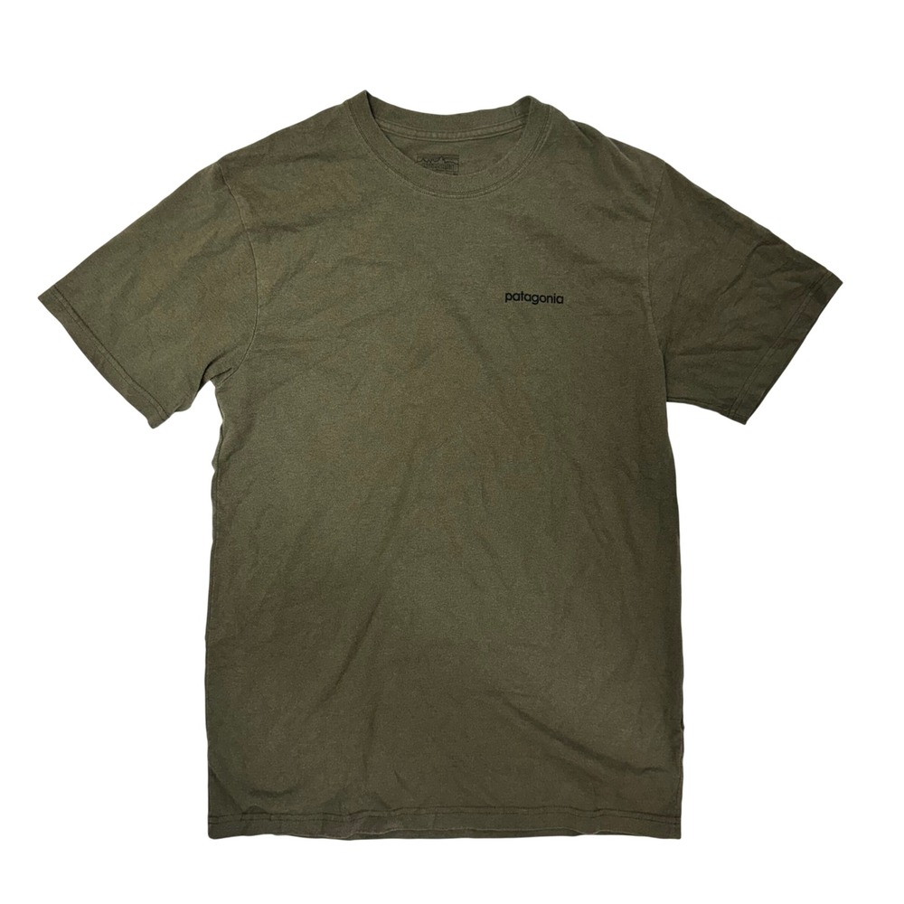 Patagonia Mens Regular Fit Graphic T-Shirt Olive Green Sunset Mountain Small